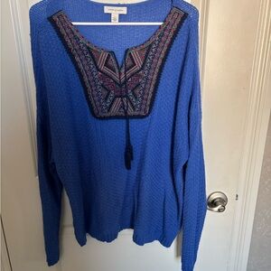 Vintage America Royal Blue Knit Top with Embroidery